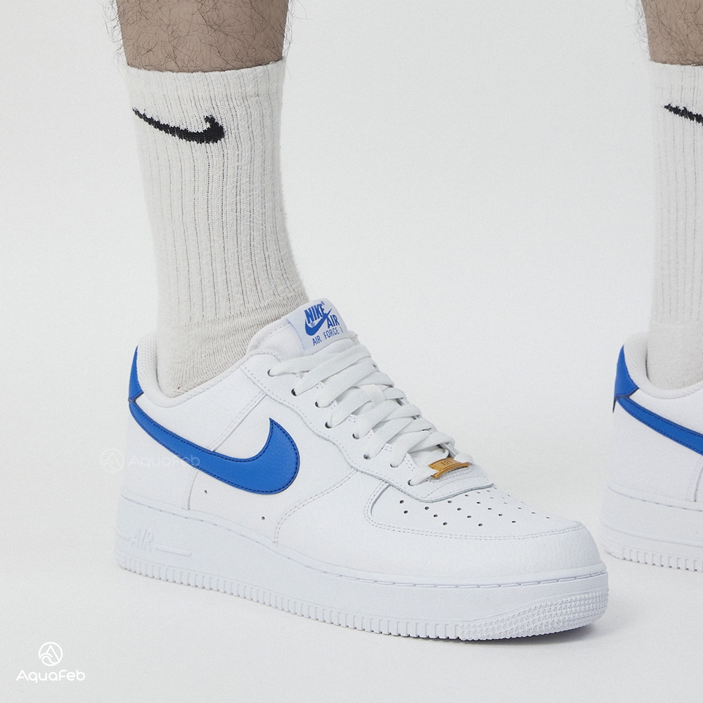 Nike Air Force 1 Low 男白藍金標荔枝皮經典穿搭運動休閒鞋DM2845-100