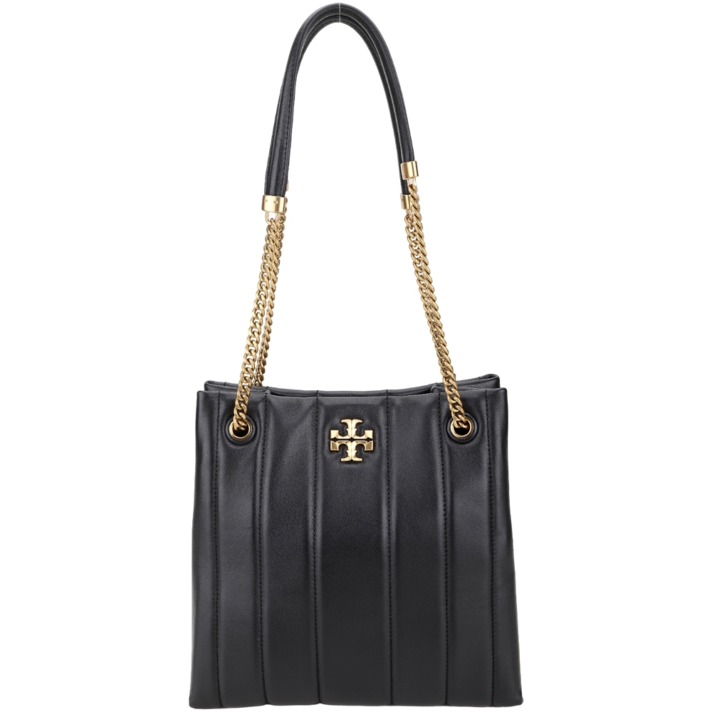 TORY BURCH Kira 羊皮絎縫直紋鍊帶托特包(黑色)