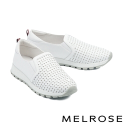 休閒鞋 MELROSE 美樂斯 百搭編織鏤空造型牛皮厚底休閒鞋－白