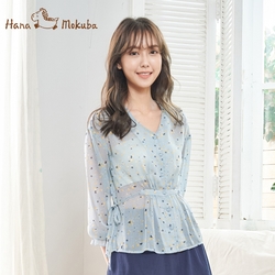 Hana-Mokuba花木馬日系女裝V領印花雪紡衫_米白/藍