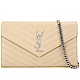 YSL Saint Laurent Monogram 大型絎縫荔紋牛皮鍊帶信封包(米駝色) product thumbnail 1