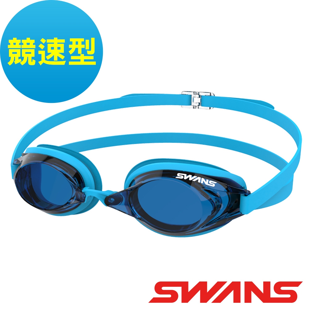 【SWANS 日本】競速泳鏡(SR-2NEV藍/防霧鏡片/抗UV/矽膠軟墊)