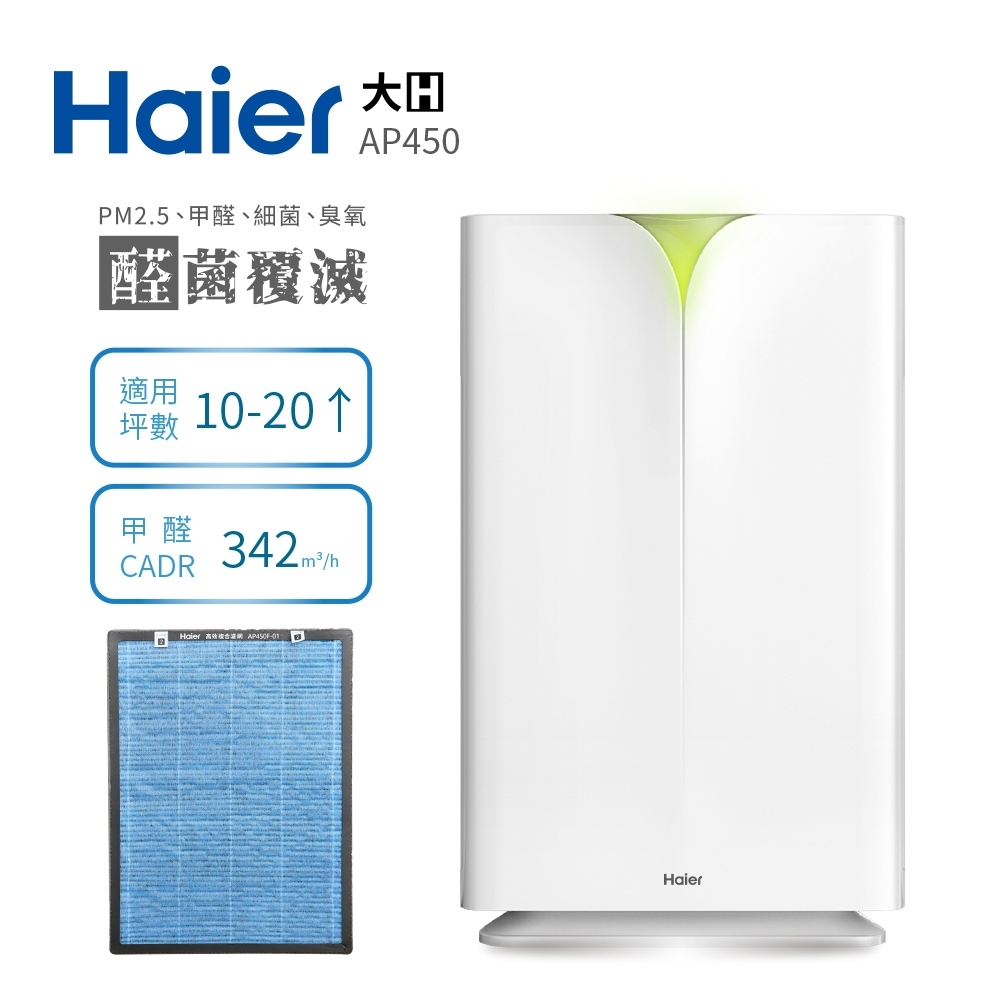 [贈高效複合濾網] Haier海爾 20坪 除醛抗敏大H空氣清淨機 AP450