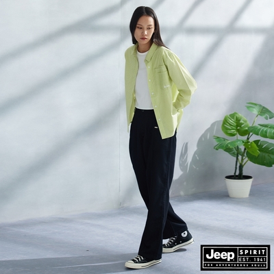 JEEP 女裝 立體斜紋直筒休閒長褲-深藍色