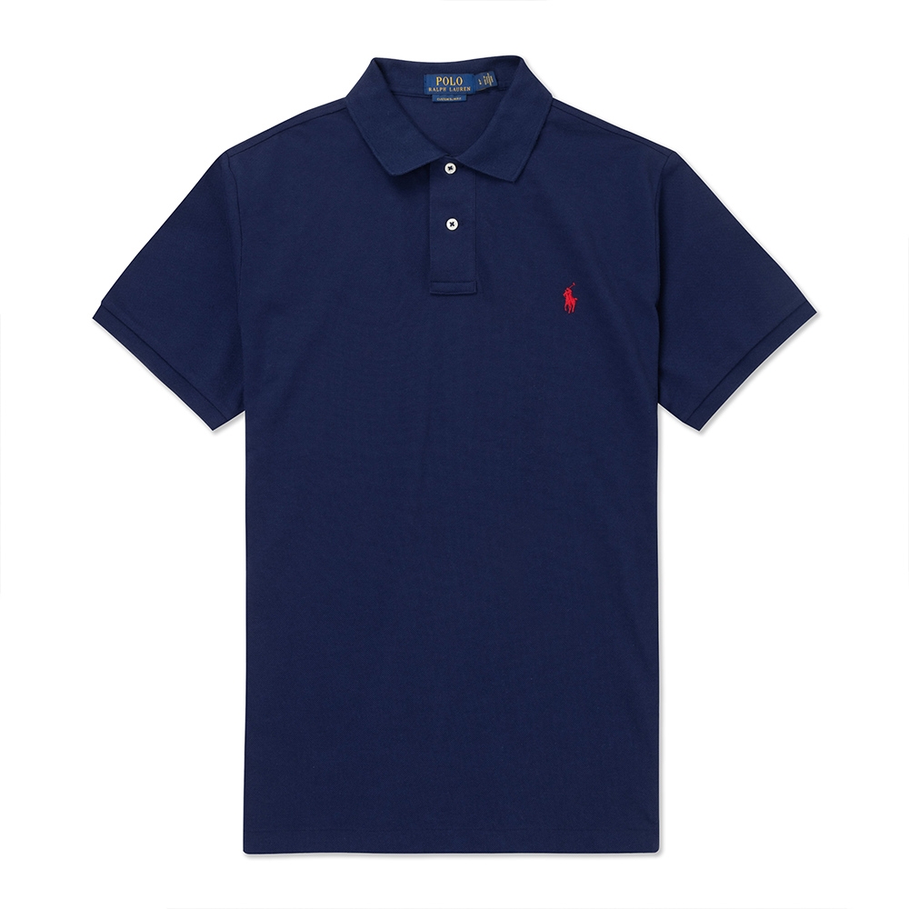 Polo Ralph Lauren RL 熱銷刺繡小馬短袖POLO衫(CUSTOM SLIM FIT)-深藍色