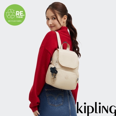 『猴子包』Kipling 溫柔米色掀蓋拉鍊後背包-CITY ZIP MINI