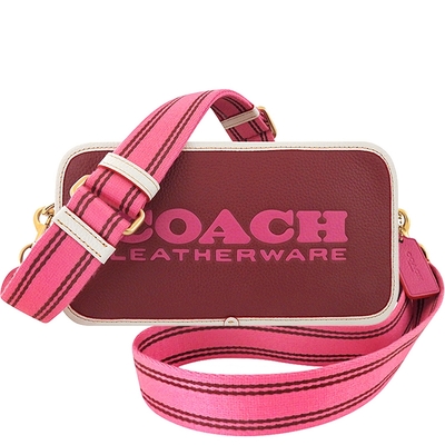 COACH 專櫃款KIA 櫻桃紅色荔枝紋皮革斜背相機包