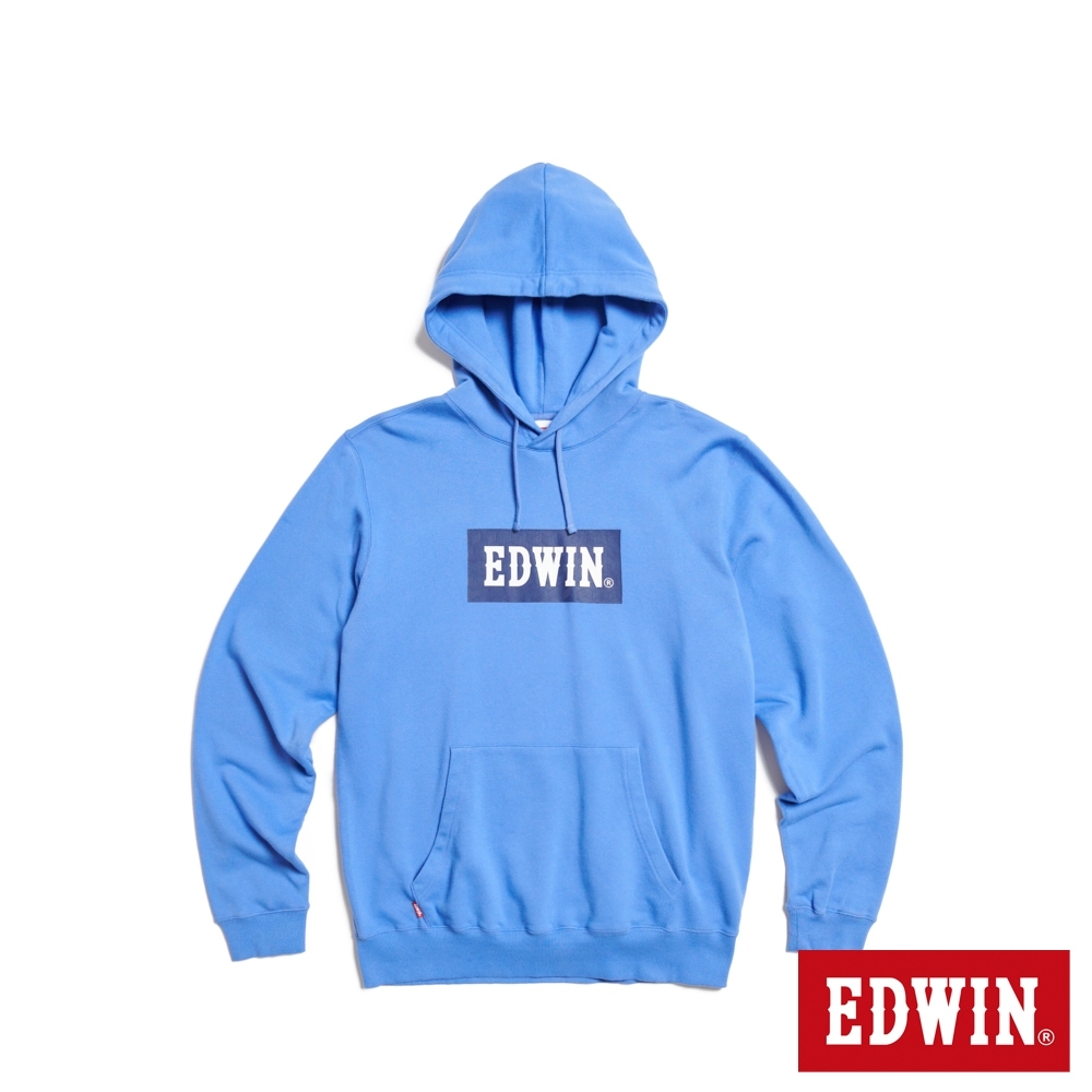EDWIN 立體波紋連帽長袖T恤-男-水藍色