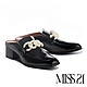穆勒鞋 MISS 21 簡約氣質珍珠鏈開邊珠方頭高跟穆勒拖鞋－黑 product thumbnail 1