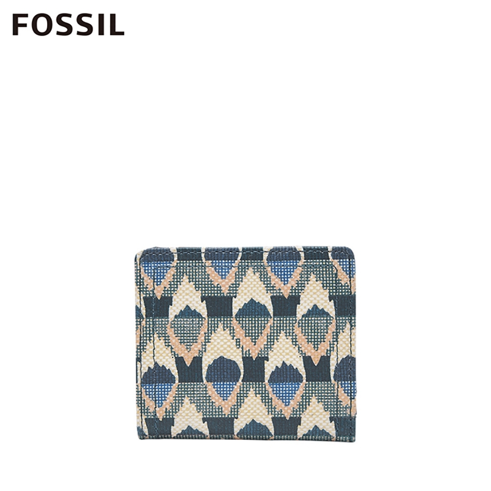 FOSSIL LOGAN 藍色調印花圖騰短夾 SL6306469