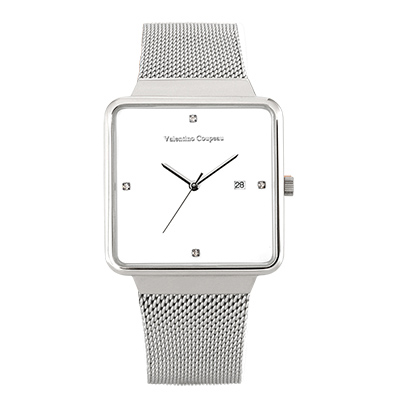 Valentino Coupeau 范倫鐵諾 古柏 輕巧極簡設計腕錶【銀色/米蘭/白珠】
