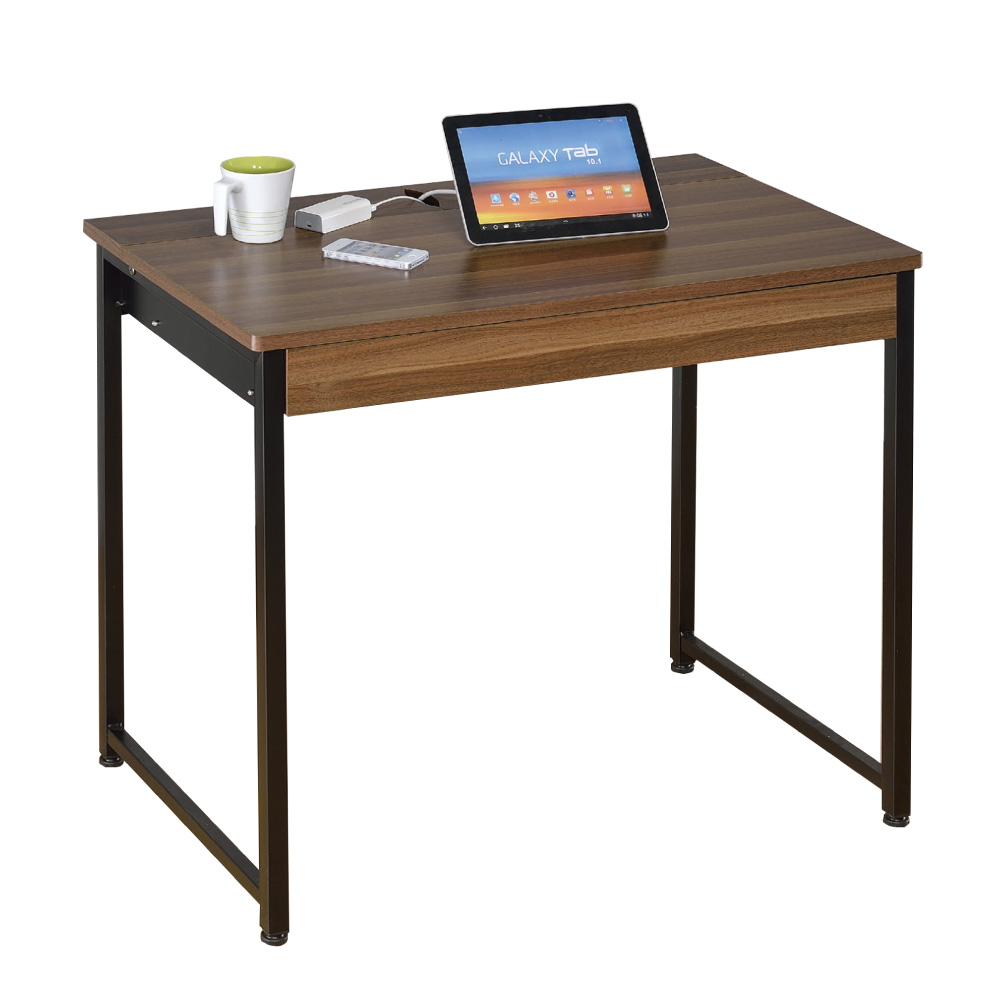 文創集 尼森時尚2.8尺木紋書桌/電腦桌(附ＵＳＢ插座)-85x50x72cm免組