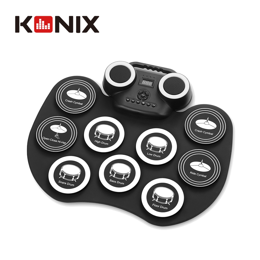 【KONIX】手捲電子鼓(D600) 攜帶式電子爵士鼓 (附贈鼓棒/USB充電款/加厚鼓面)