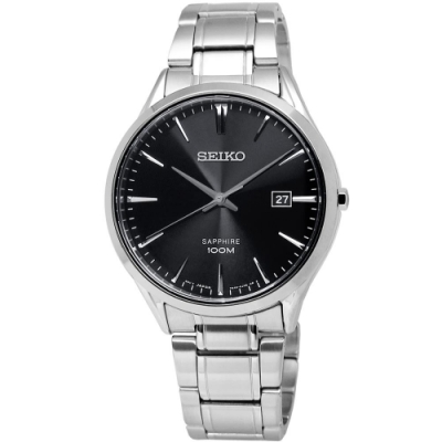 SEIKO 精工 都會時尚 藍寶石水晶玻璃 防水100米 不鏽鋼手錶-黑色/40mm