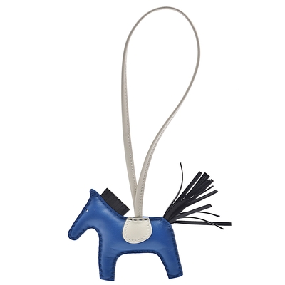 HERMES RODEO馬兒造型小羊皮鑰匙圈/吊飾(迷你-海軍藍/白色)