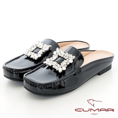 【CUMAR】大方鑽飾扣穆勒鞋-黑