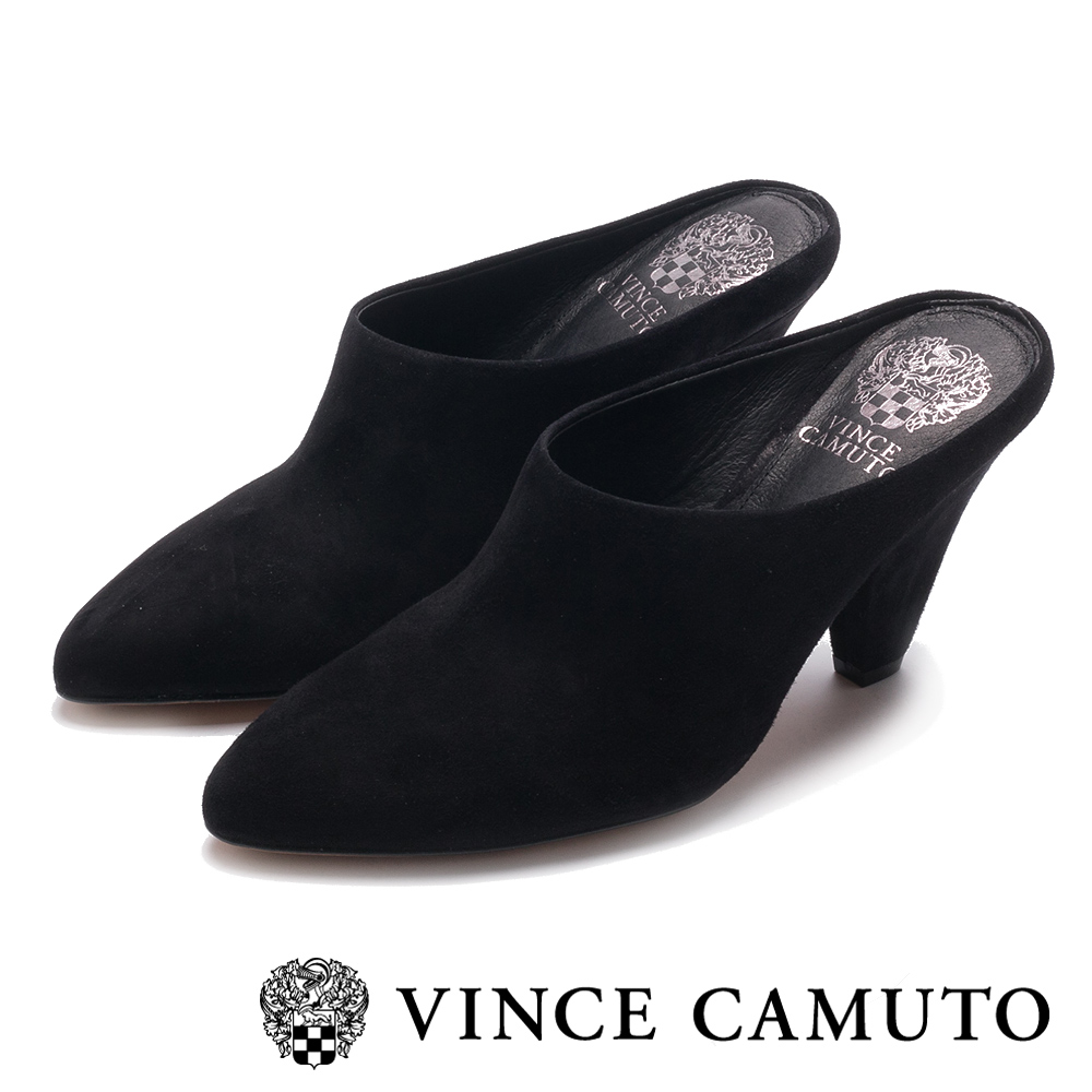 VINCE CAMUTO 麂皮前包後拖高跟穆勒鞋-絨黑