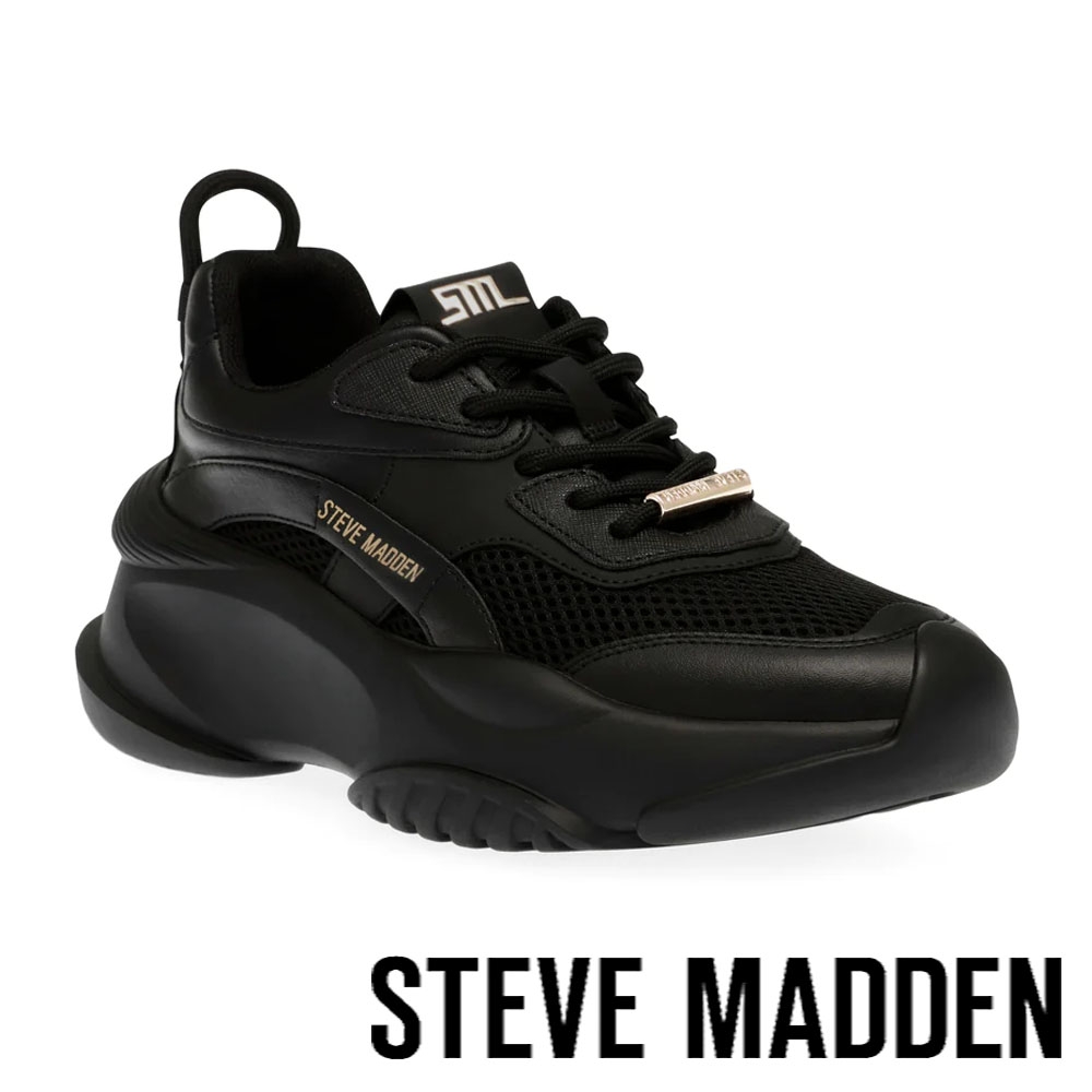 STEVE MADDEN-BELISSIMO 厚底綁帶休閒鞋-黑色