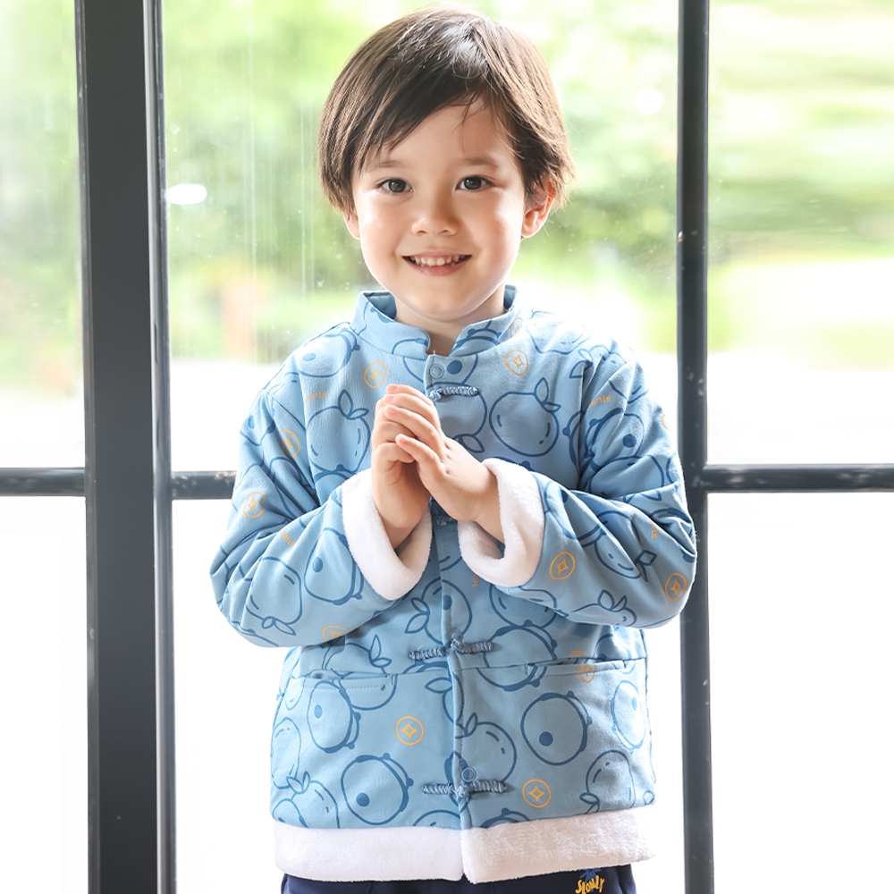 【麗嬰房】EASY輕鬆系列 小童新年印花棉服外套 -藍色(86cm~130cm)