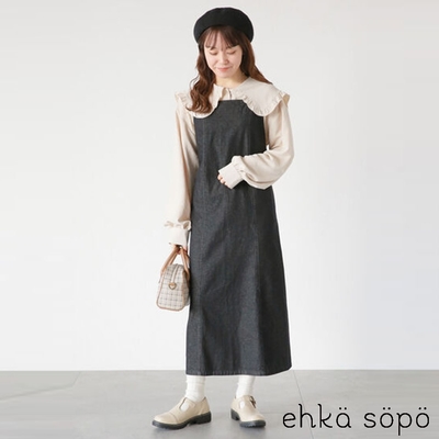 ehka sopo 牛仔平口細肩吊帶洋裝