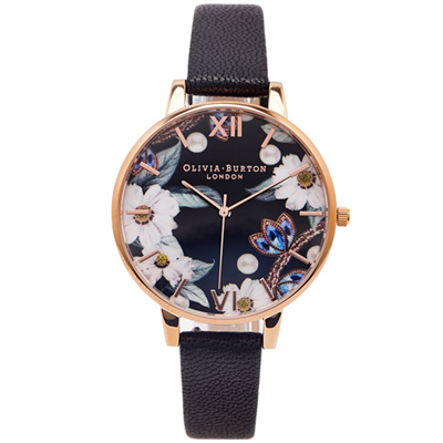 OLIVIA BURTON 珍珠與菊花共舞款手錶-花朵面/38mm