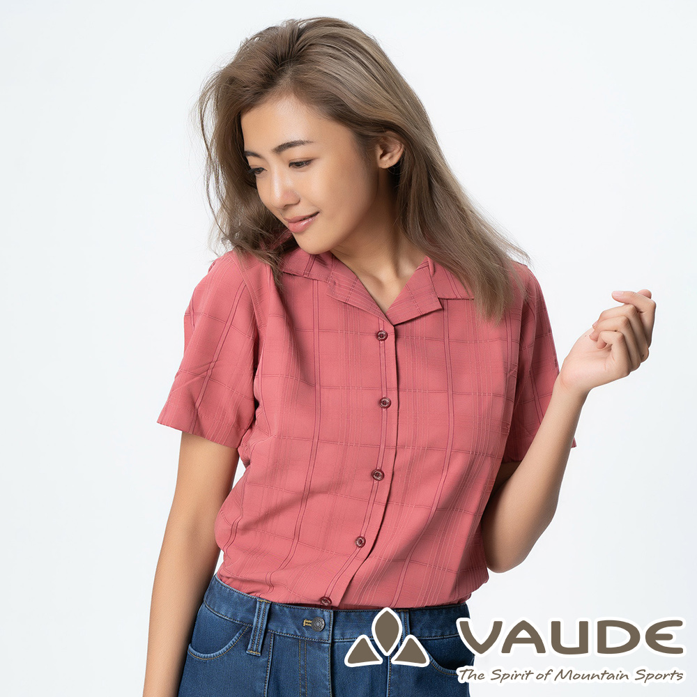 【德國 VAUDE】女款防曬吸溼排汗短袖格紋襯衫VA-06053紫/零碼出清