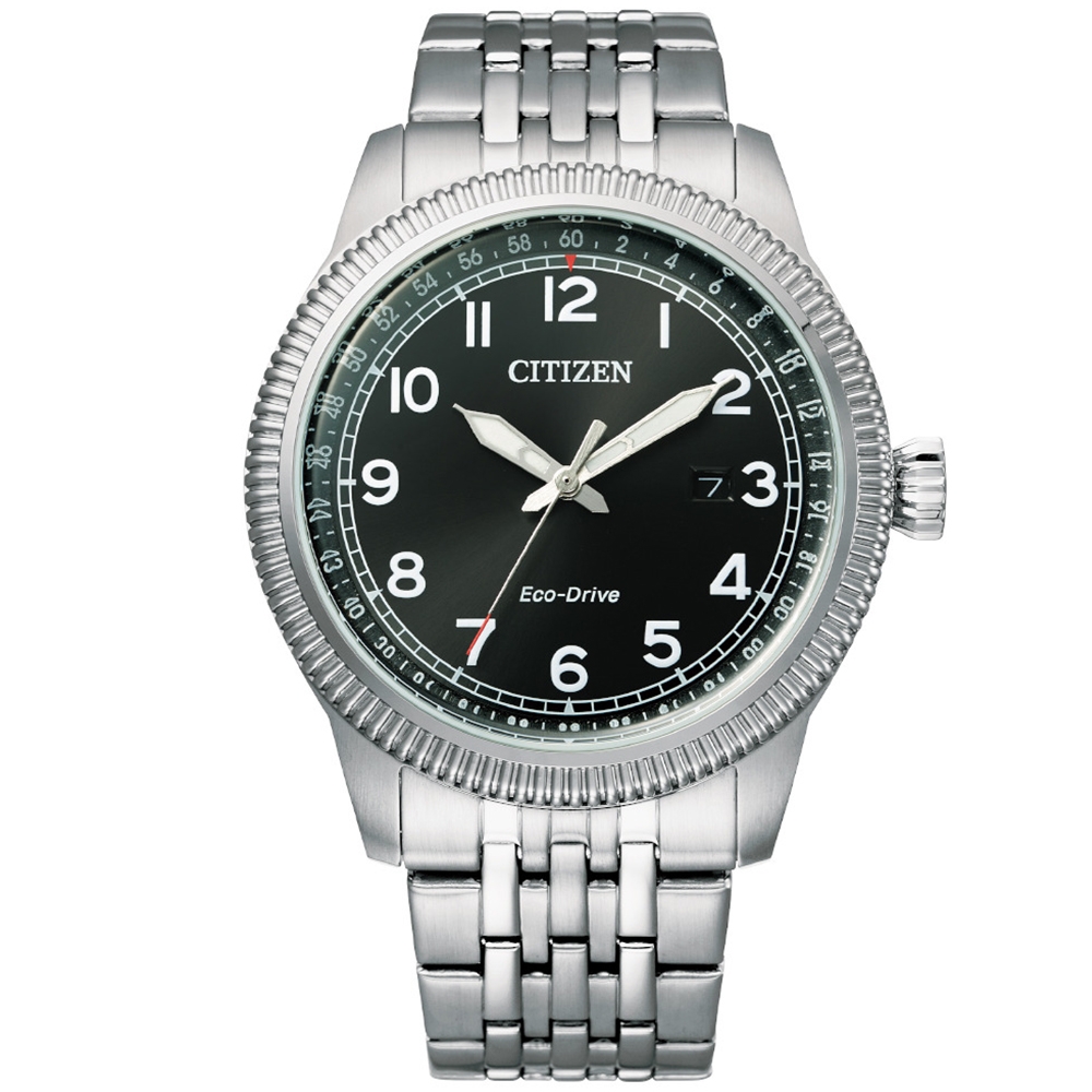 CITIZEN 星辰 經典光動能不鏽鋼腕錶/銀x黑面/BM7480-81E