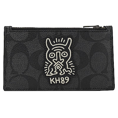 COACH Keith Haring 聯名PVC 牛皮卡片零錢包(黑灰)