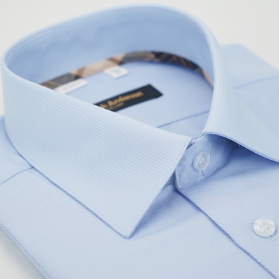 金安德森 經典格紋繞領藍色吸排窄版短袖襯衫