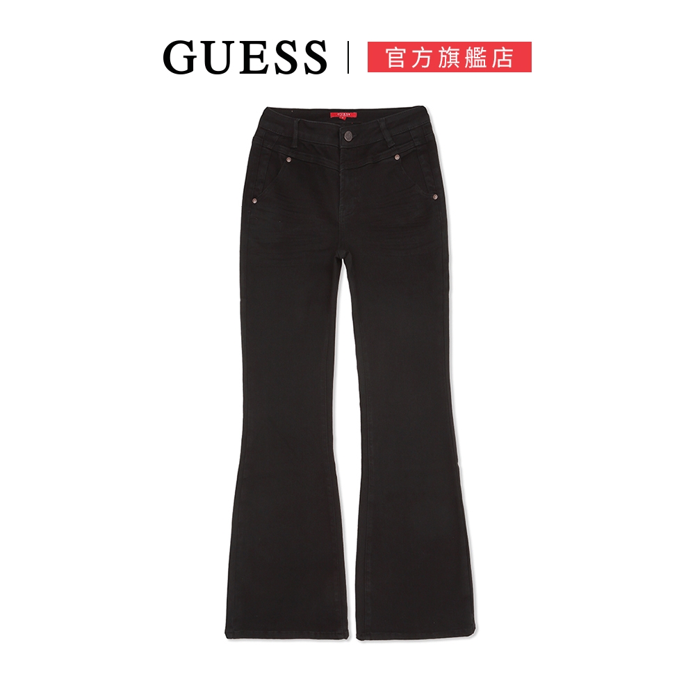 【GUESS】經典百搭休閒喇叭長褲-黑