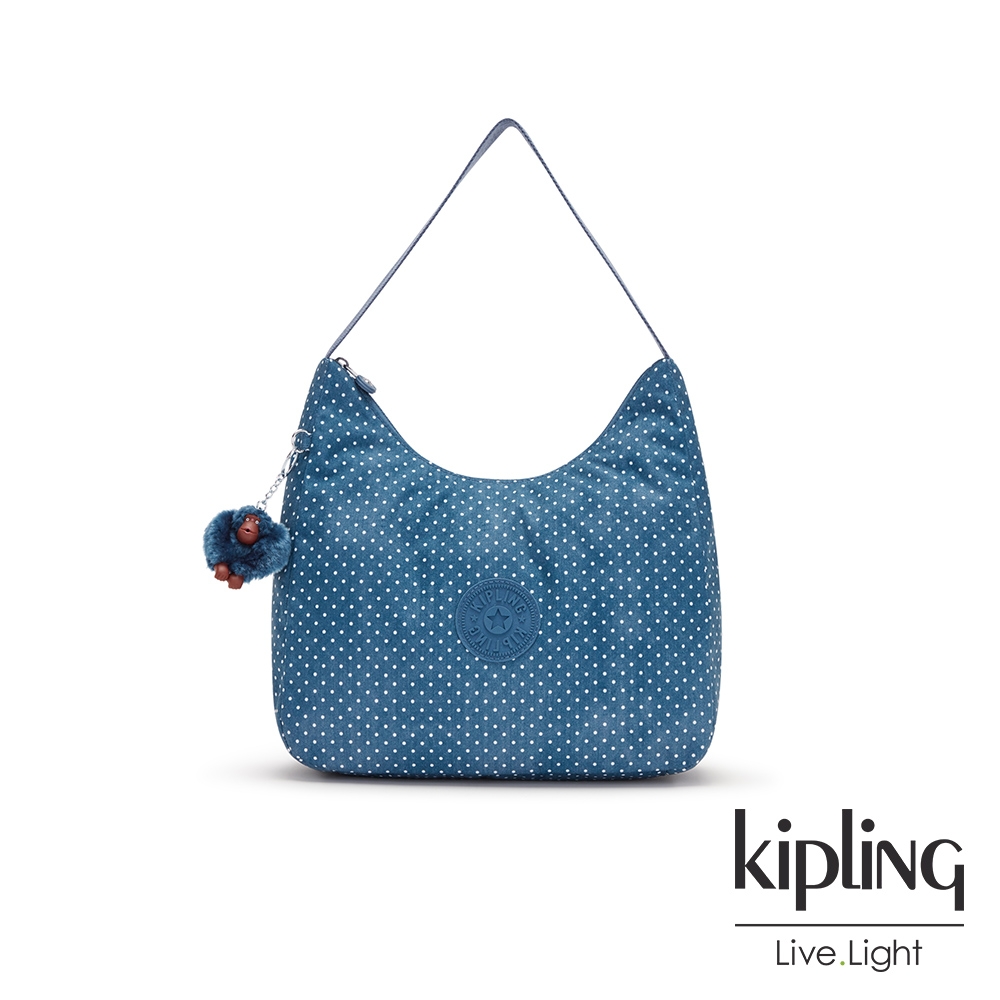 Kipling 復刻單寧水玉藍拉鍊造型開口手提肩背包-ISIDORA