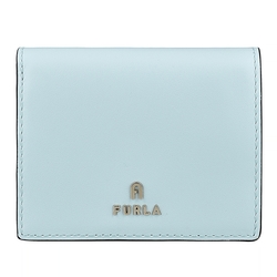 FURLA CAMELIA拱門金色金屬LOGO牛皮對折扣式短夾(薄荷藍)