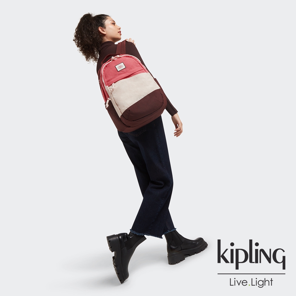 Kipling 香草奶油草莓色大容量實用後背包-XAVI