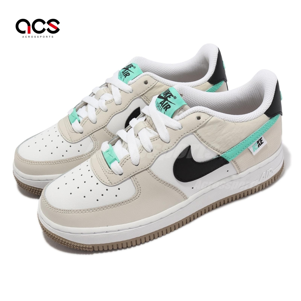 Nike 休閒鞋 Air Force 1 LE 大童 女鞋 卡其 薄荷綠 黑 Spliced Swoosh DX6062-101