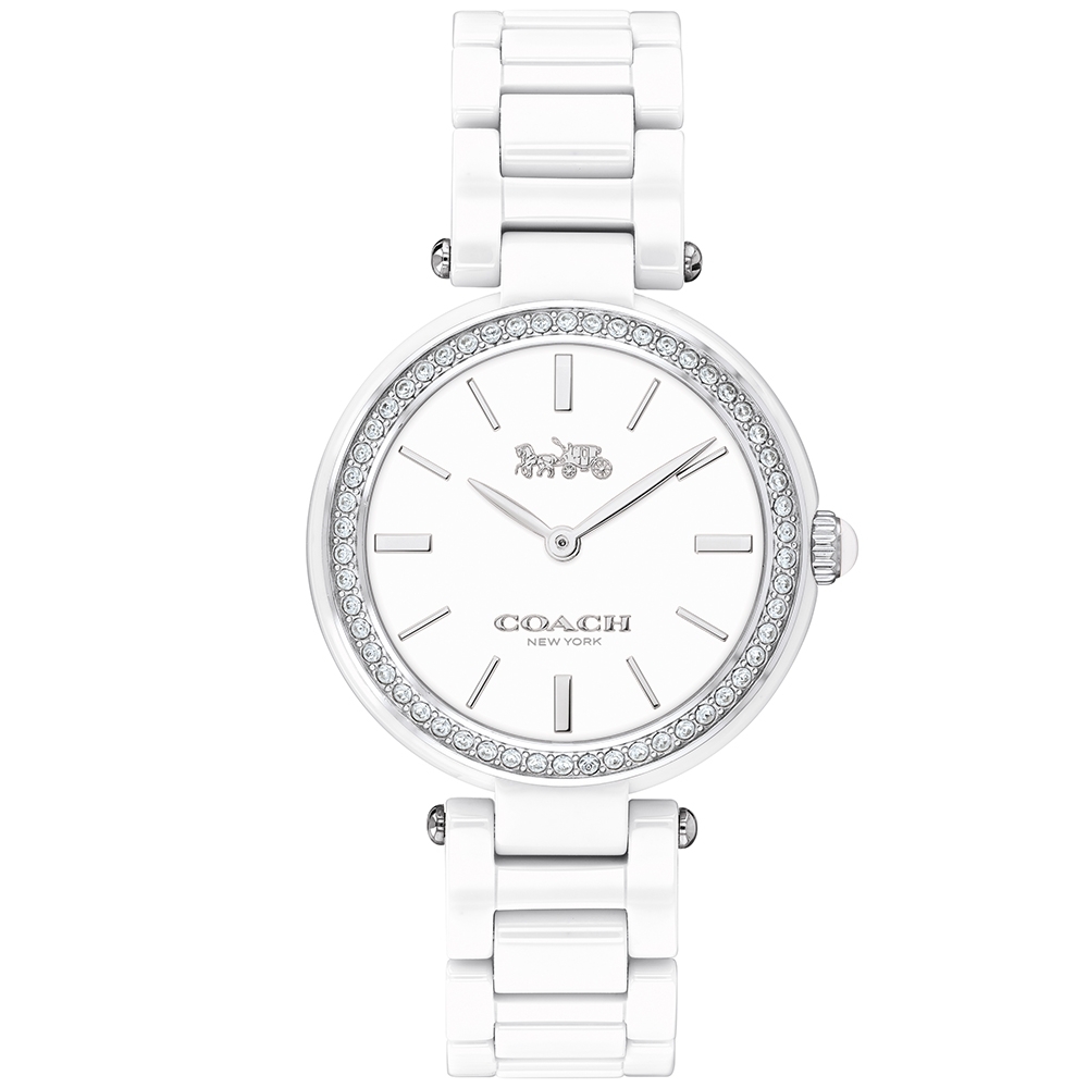COACH 經典馬車時尚晶鑽陶瓷腕錶(14503450)-白/30mm