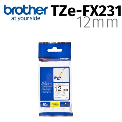 brother TZe-FX231 (可彎曲)纜線標籤帶 ( 12mm 白底黑字 )