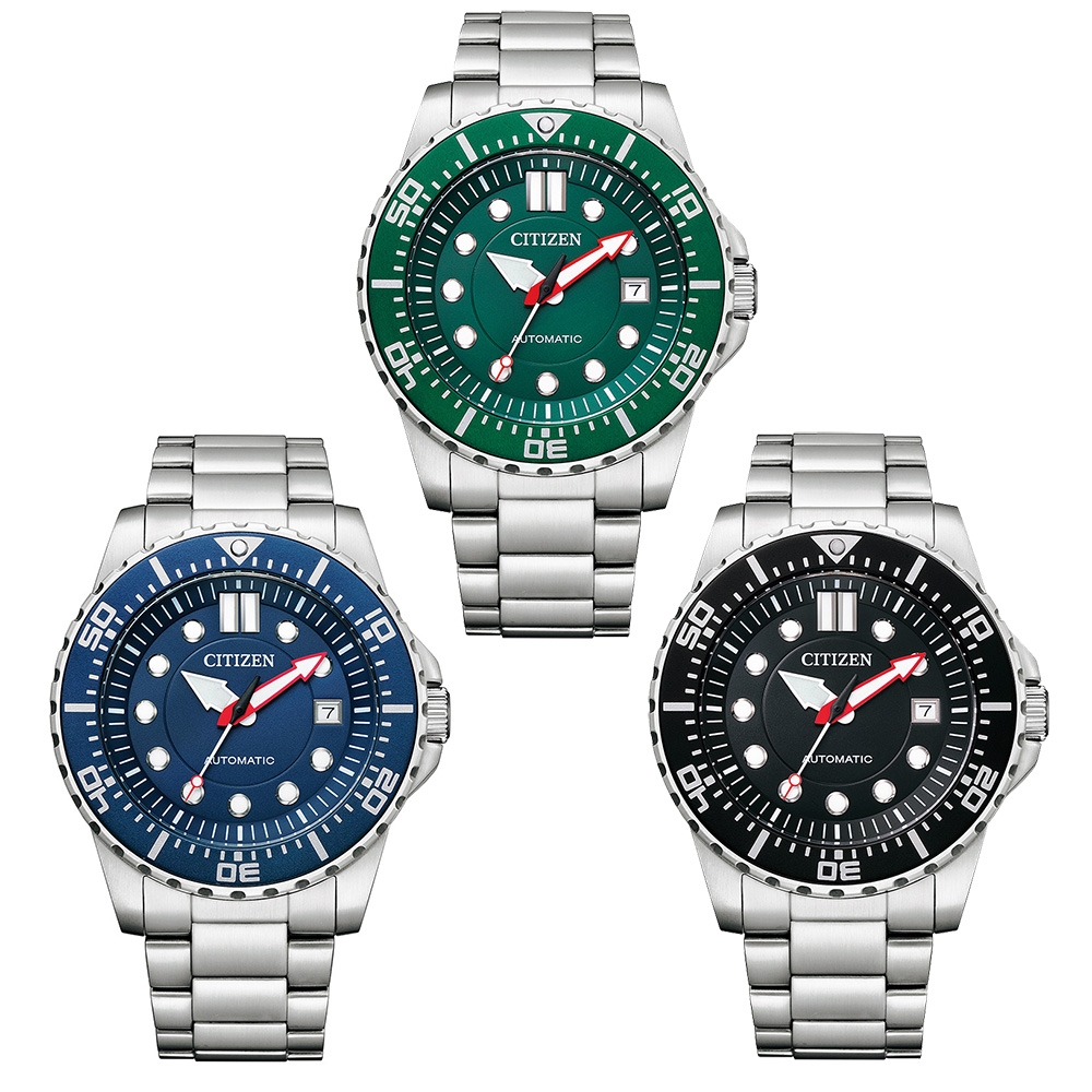CITIZEN星辰 機械錶不鏽鋼運動錶款43mmNJ0129-87X綠/NJ0121-89L藍