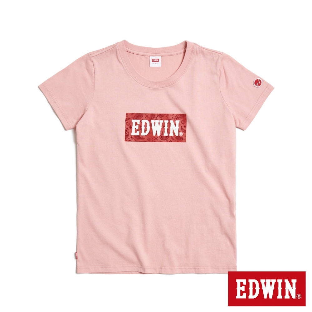 EDWIN 佩斯里紋LOGO短袖T恤-女-淺粉紅