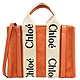 CHLOE Woody系列品牌織帶麂皮兩用小號托特包(橘/米) product thumbnail 1