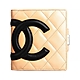 CHANEL 康朋系列雙C LOGO羊皮6卡扣式短夾(展示品/米x黑) product thumbnail 1