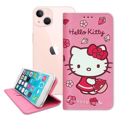 三麗鷗授權 Hello Kitty iPhone 13 6.1吋 櫻花吊繩款彩繪側掀皮套