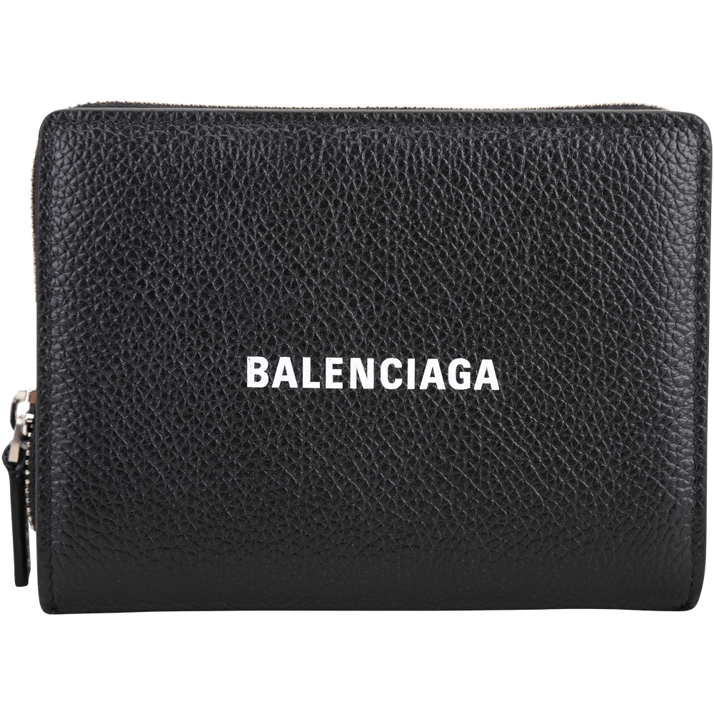 BALENCIAGA Everyday 品牌字母小牛皮錢袋釦式短夾(黑色)