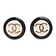 CHANEL 經典壓克力雙色雙C LOGO圓形造型穿式耳環(黑白/金色) product thumbnail 1