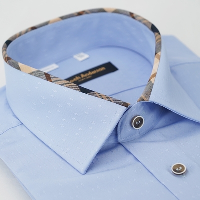 金安德森 經典格鑲領藍色吸排窄版短袖襯衫