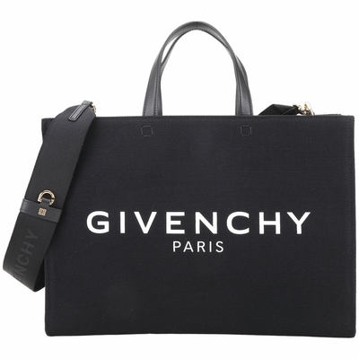 GIVENCHY G-Tote 中號 字母印花帆布手提/斜背托特包(黑色)