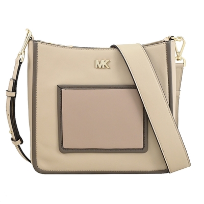 MICHAEL KORS GLORIA金屬LOGO拼色斜背包(米色)