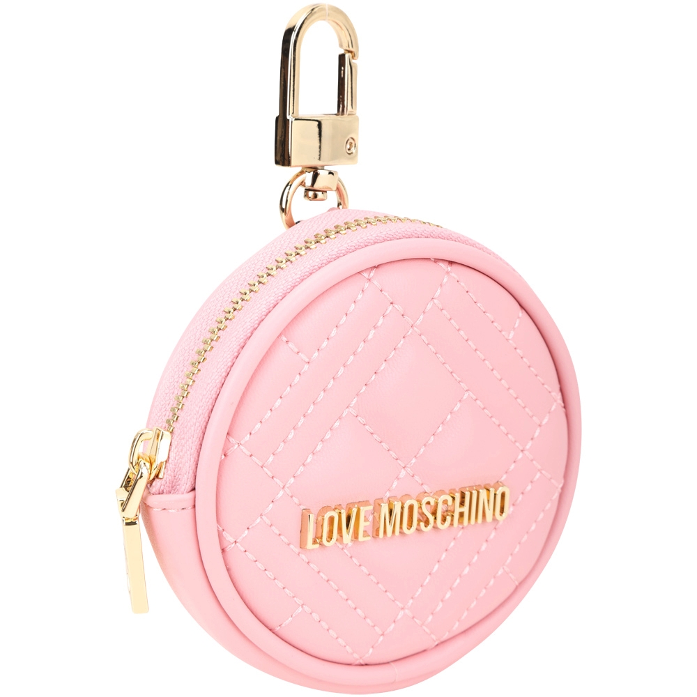 LOVE MOSCHINO 金屬字母絎縫皮革圓型零錢包/鑰匙圈(粉色) | 歐系精品包