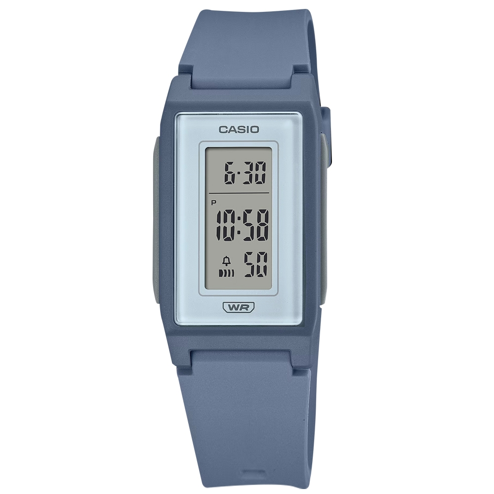CASIO 卡西歐 環保材質 輕薄長型 LED 計時 鬧鈴 電子橡膠手錶 莫蘭迪藍色 LF-10WH-2 22mm