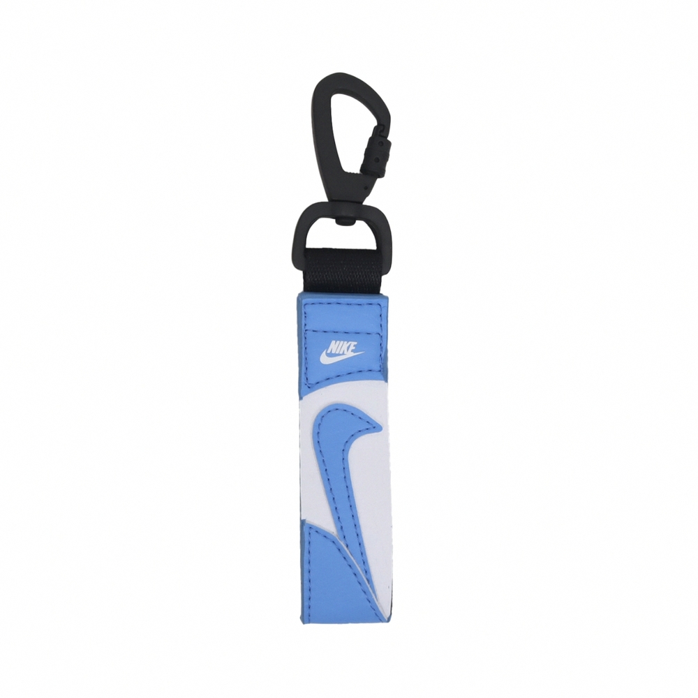 Nike 鑰匙圈 Premium Key Holder 藍 白 皮革 勾勾 荔枝皮 N101104845-1OS