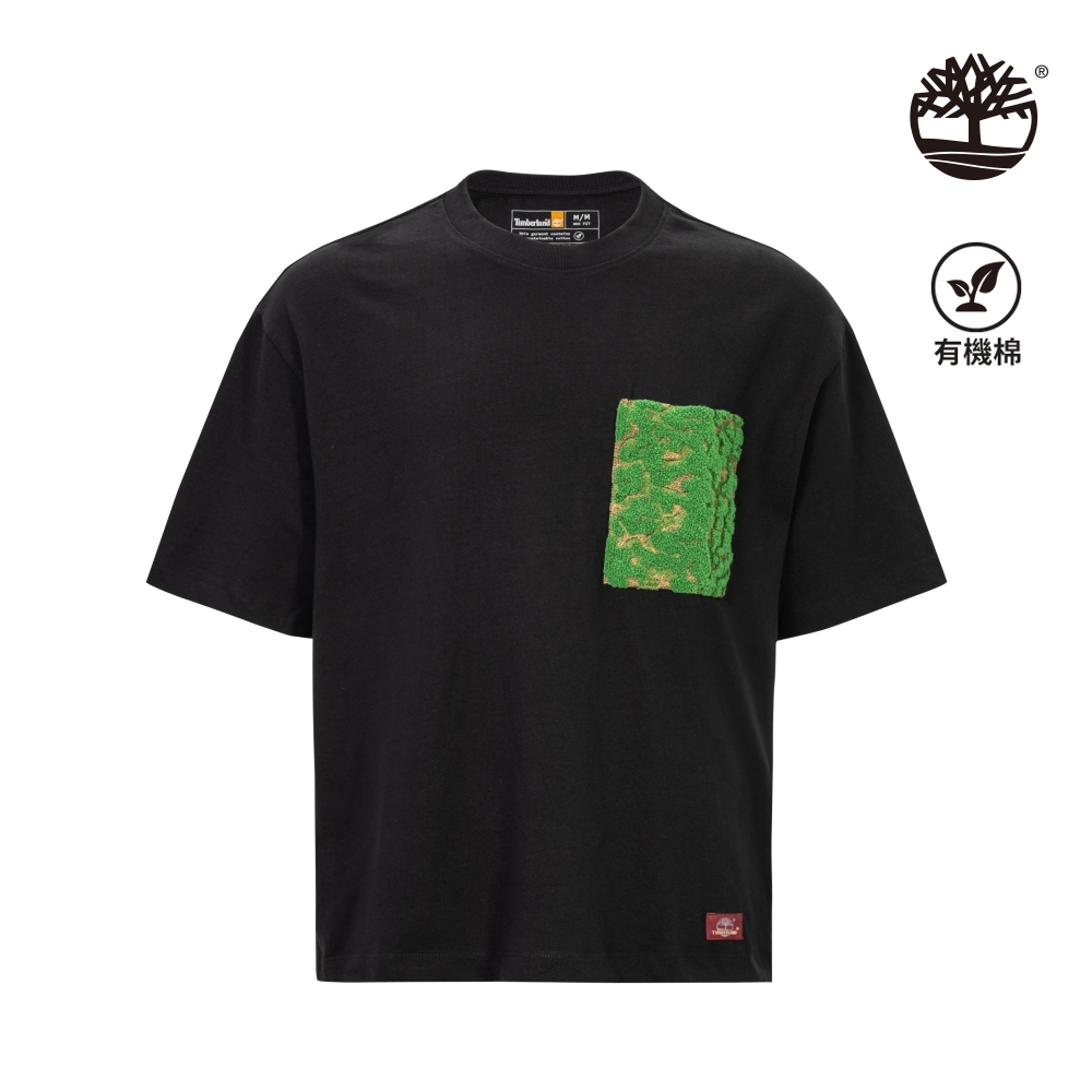Timberland 中性黑色刺繡口袋短袖T恤|A411N001
